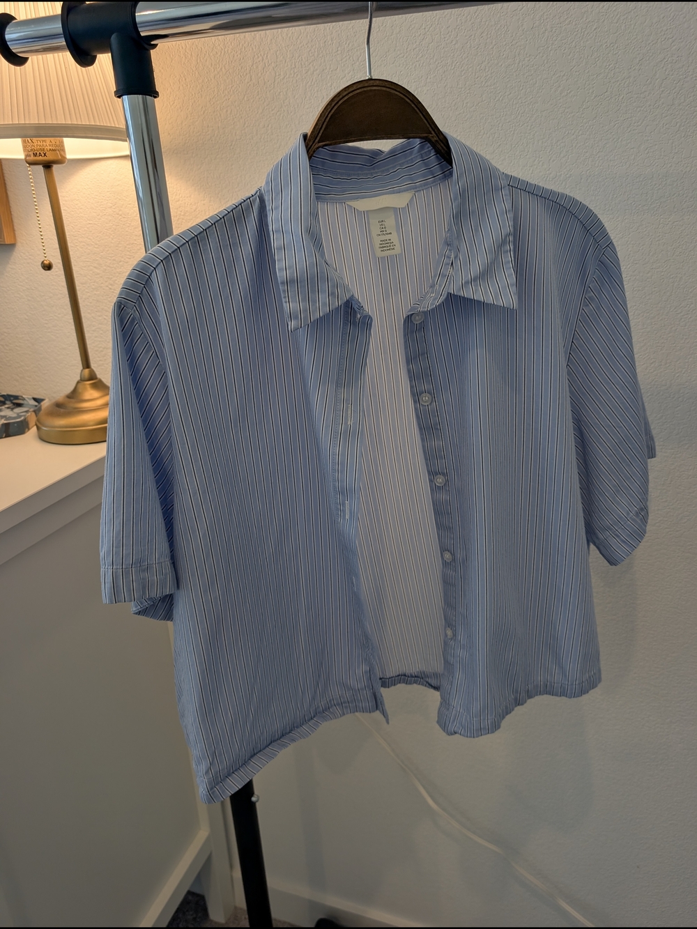 Casual Blue Stripe Short-Sleeve Button-Down Shirt
